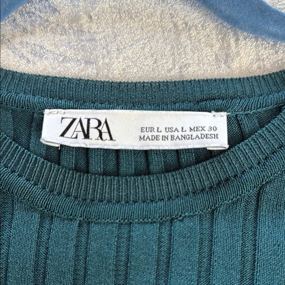 Zara Blue Ribbed Ruffled Blouse - Picture 3 of 4